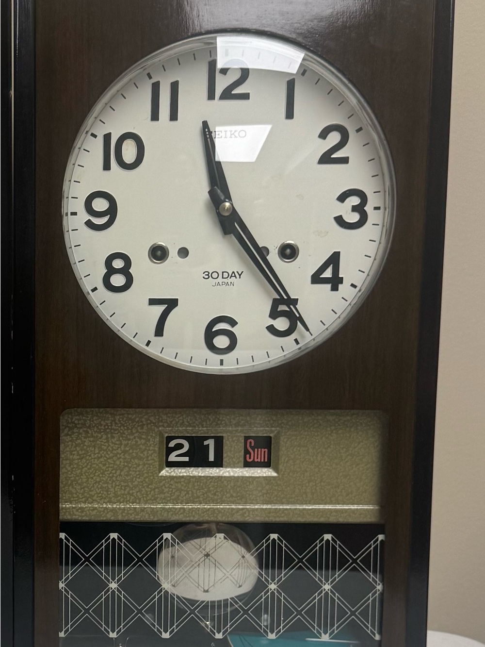 Seiko Brown and White Wall Clock with Black Numerals